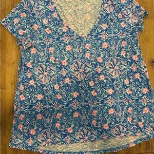 Lilly Pulitzer Blue and Pink Patterned Short Sleeve Top